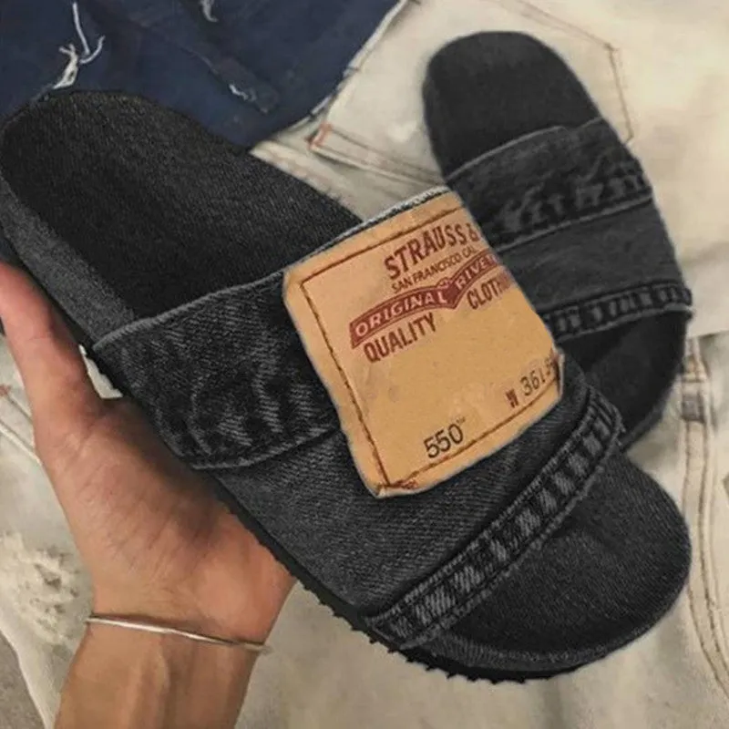 Denim Open Toe Slippers