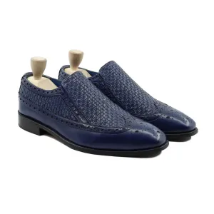 Denton - Men's Blue Calf and Hand Woven Calf Leather Loafer