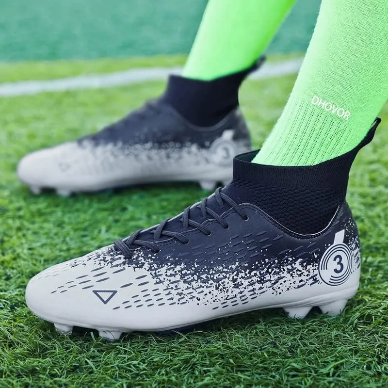 DHOVOR Boys Girls High-Top Soccer Cleats Youth Lightweight Professional Turf Football Cleats Unisex Non-Slip Indoor Soccer Shoes for Kids Outdoor/Indoor/Competition/Unisex