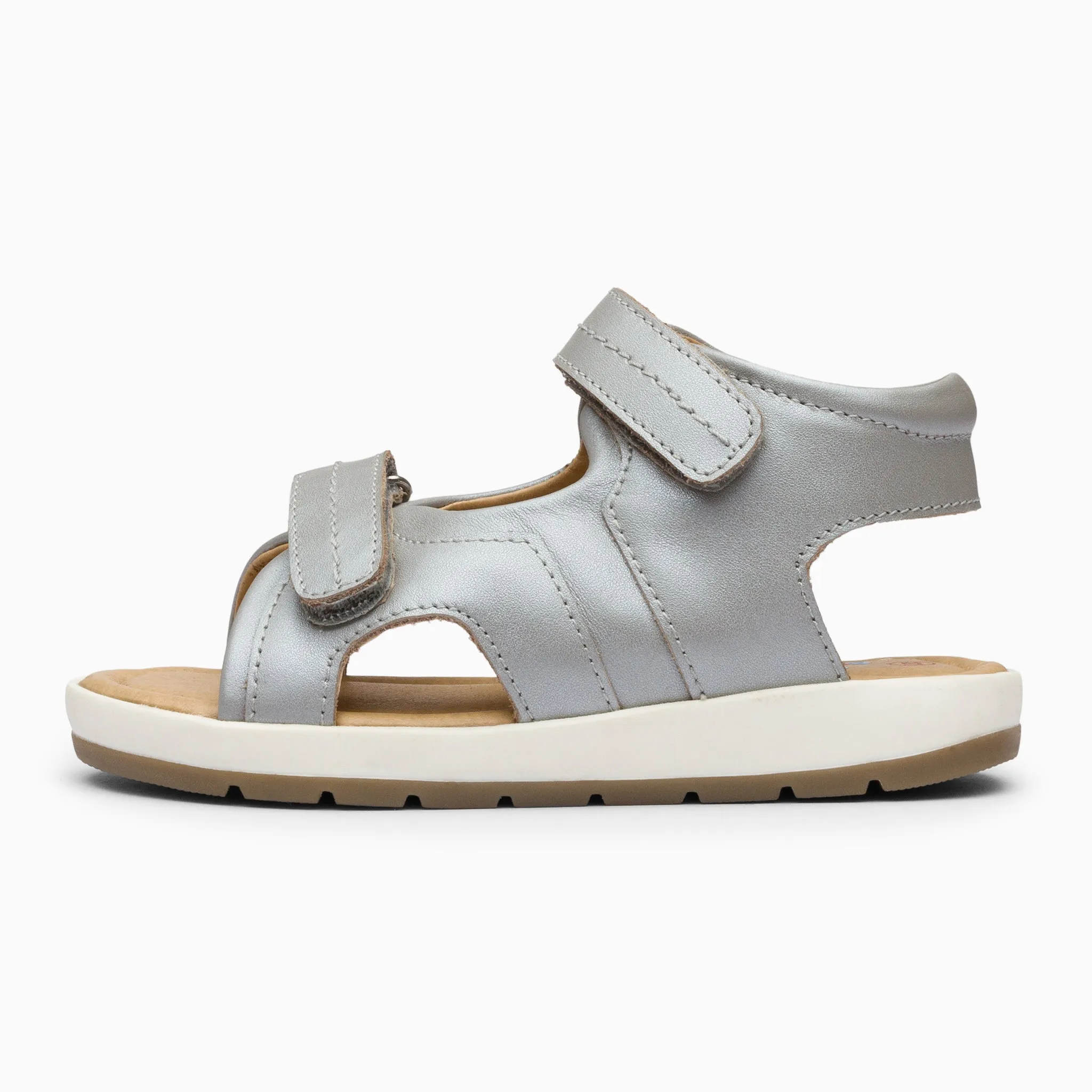 Double Strap Kids Leather Sandals - Silver Grey