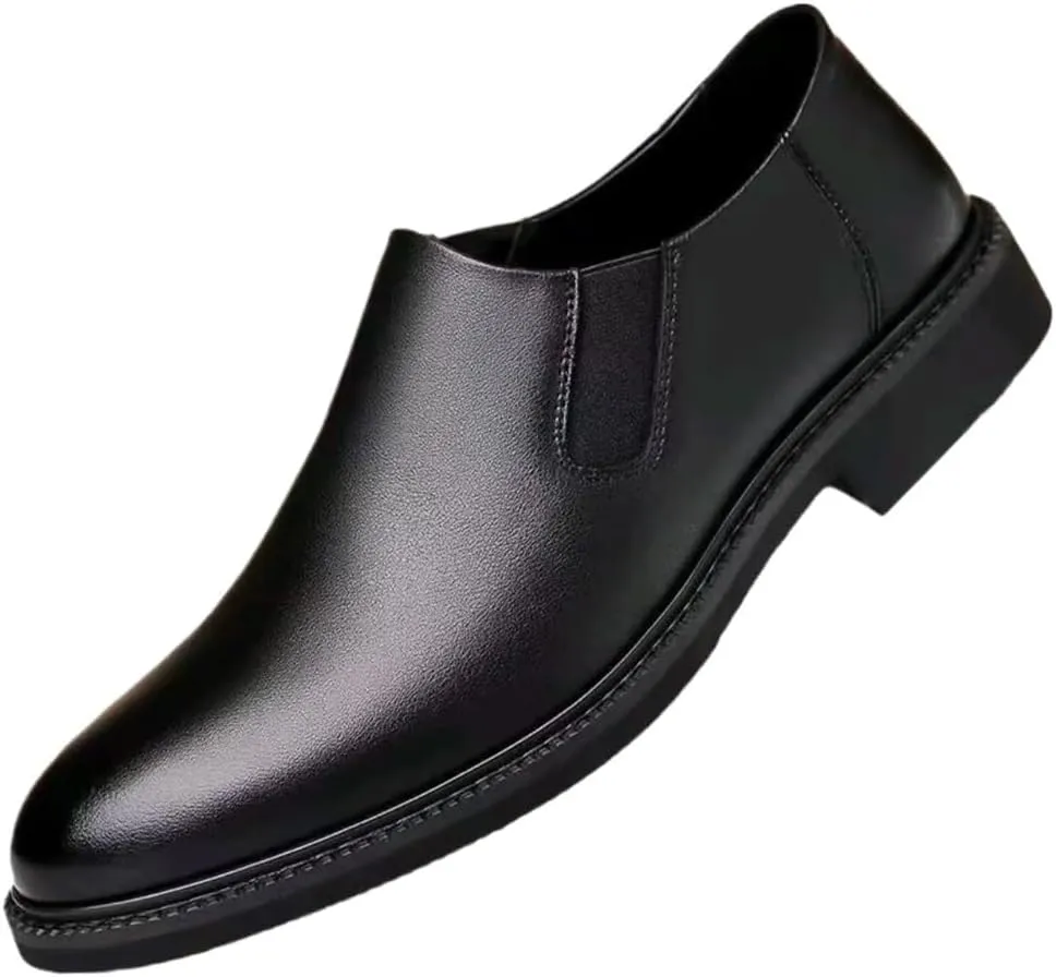 Dress Formal Shoes for Men Slip On Round Cap Toe Patent Leather PU Leather Non Slip Rubber Sole Slip Resistant Low Top Working