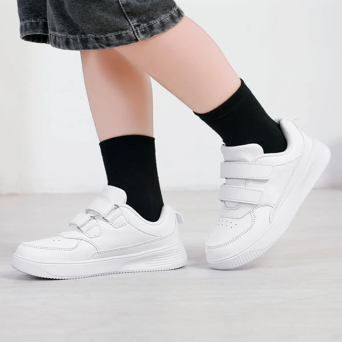DSWED Unisex-Child Leather Lightweight Breathable Knit Athletic Running Sneakers for Kids Shoes for Boys Girls