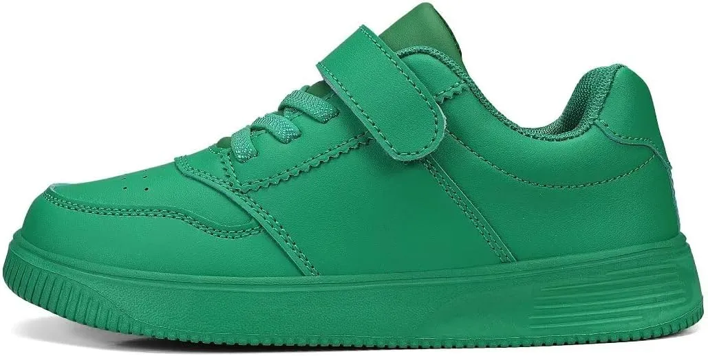 DSWED Unisex-Child Leather Lightweight Breathable Knit Athletic Running Sneakers for Kids Shoes for Boys Girls