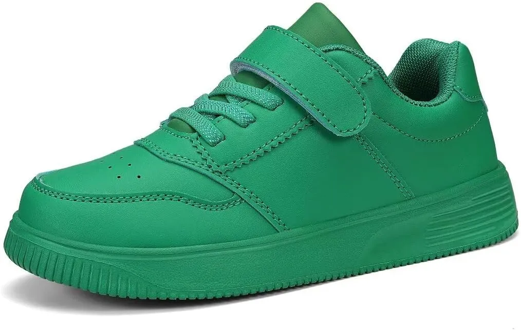 DSWED Unisex-Child Leather Lightweight Breathable Knit Athletic Running Sneakers for Kids Shoes for Boys Girls