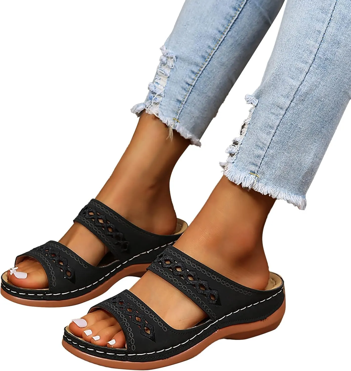 Eduavar Womens Platform Sandals,Summer Sandals Comfortable Beach Travel Sandals Stylish Slip On Sandals Open Toe Sandals