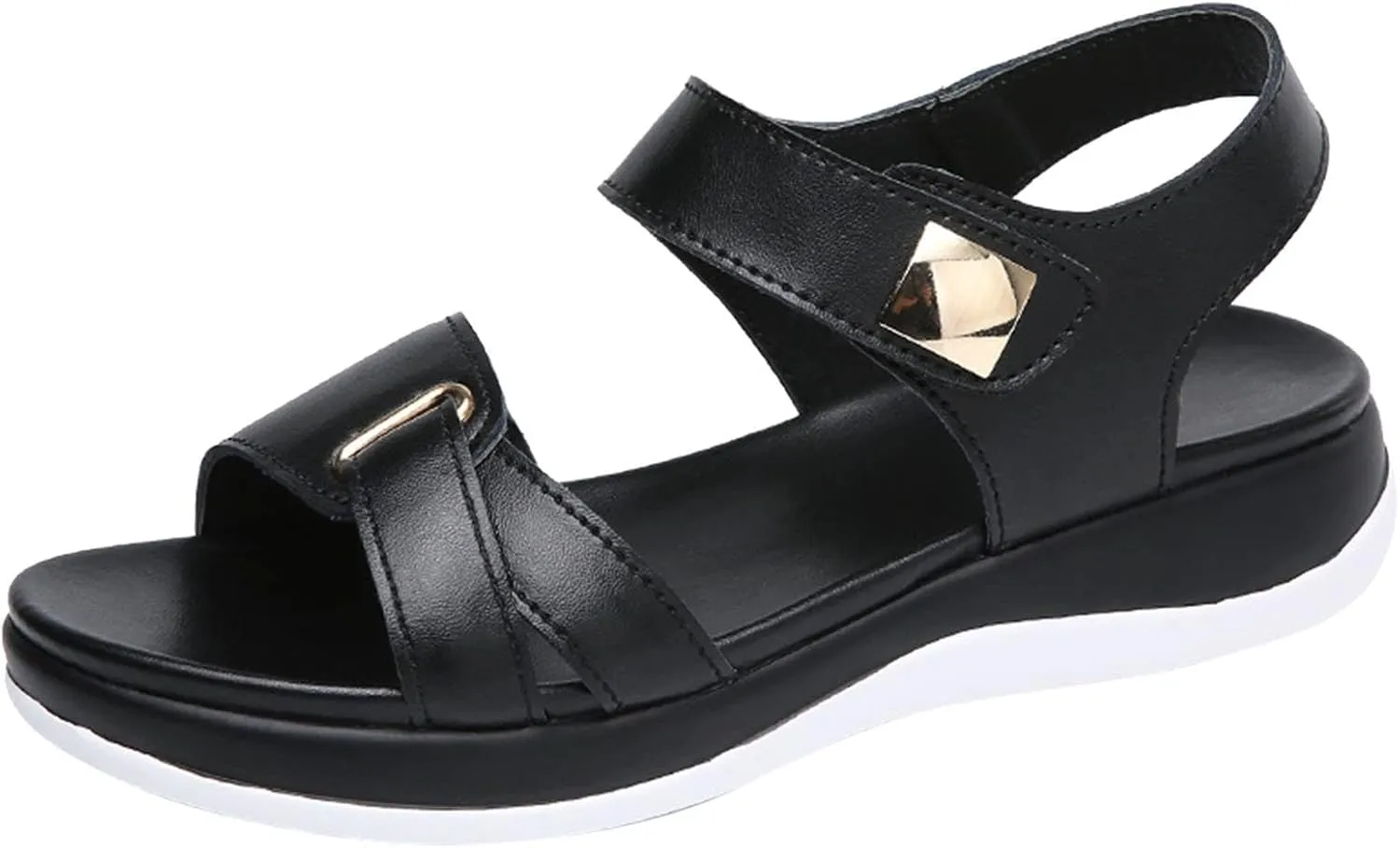 Fashion Summer Women Sandals Flat Thick Bottom Open Toe Hook Loop Solid Color Casual Sandals for Women Dressy Flat
