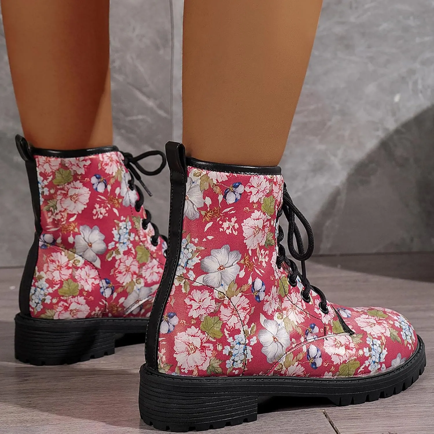 Fashion Women Halloween Square Heels Lace Up Short Booties Cartoon Prints Round Toe Shoes Comfortable Boots Women