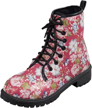 Fashion Women Halloween Square Heels Lace Up Short Booties Cartoon Prints Round Toe Shoes Comfortable Boots Women