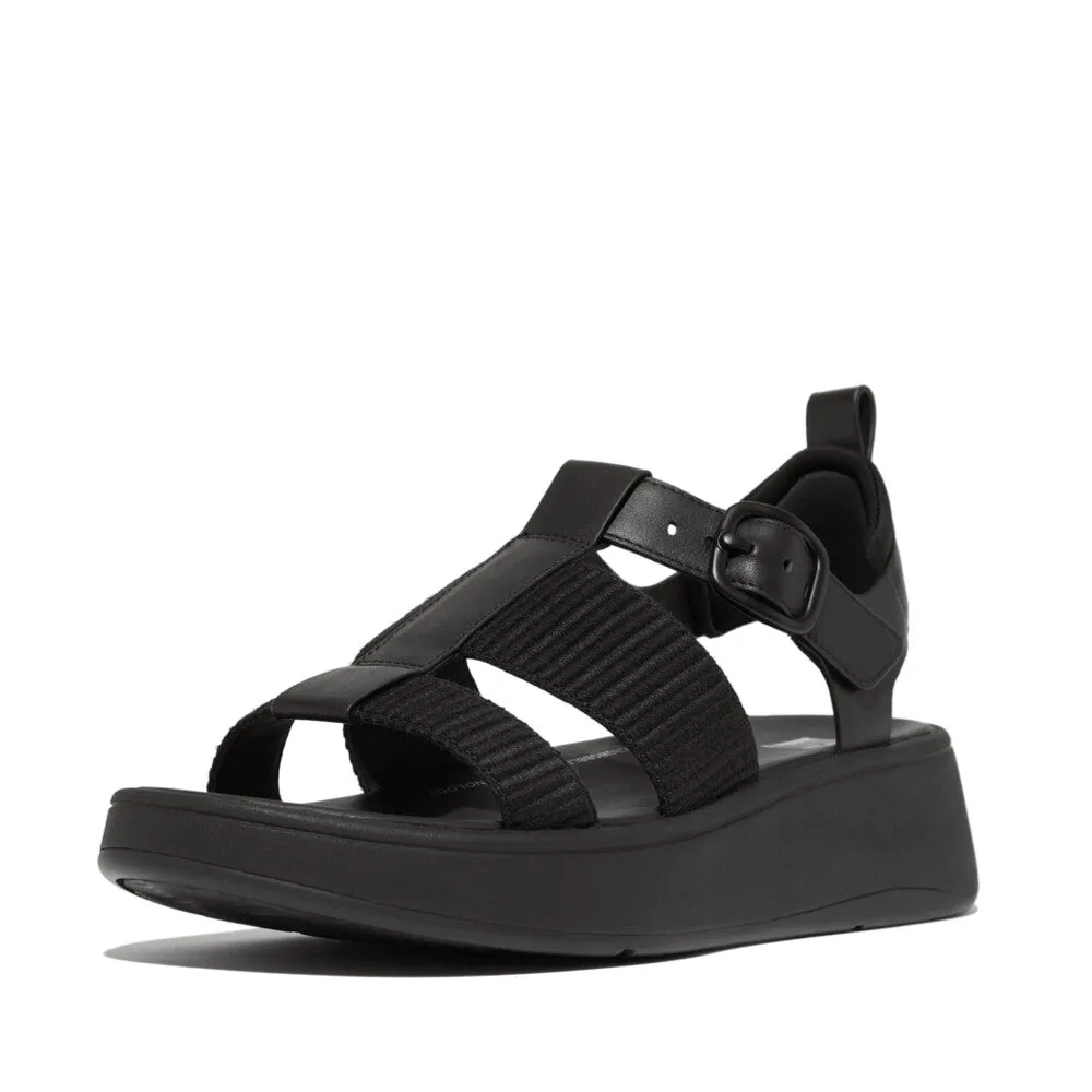Fitflop F-Mode Leather/Webbing Flatform Fisherman Sandals Black
