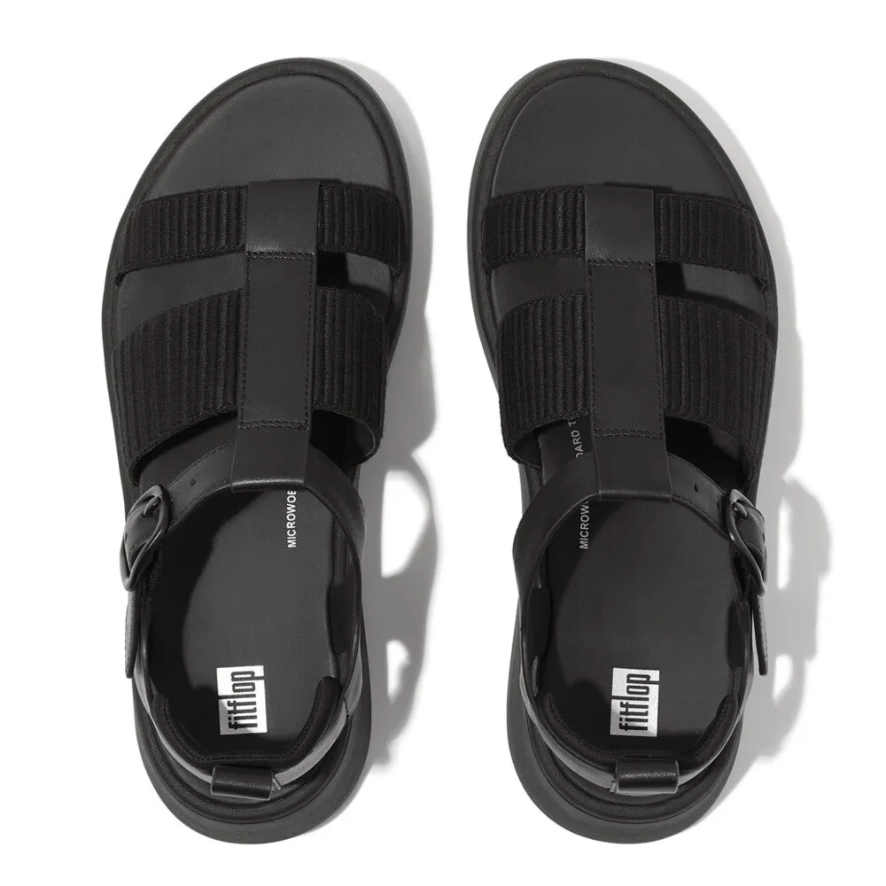 Fitflop F-Mode Leather/Webbing Flatform Fisherman Sandals Black