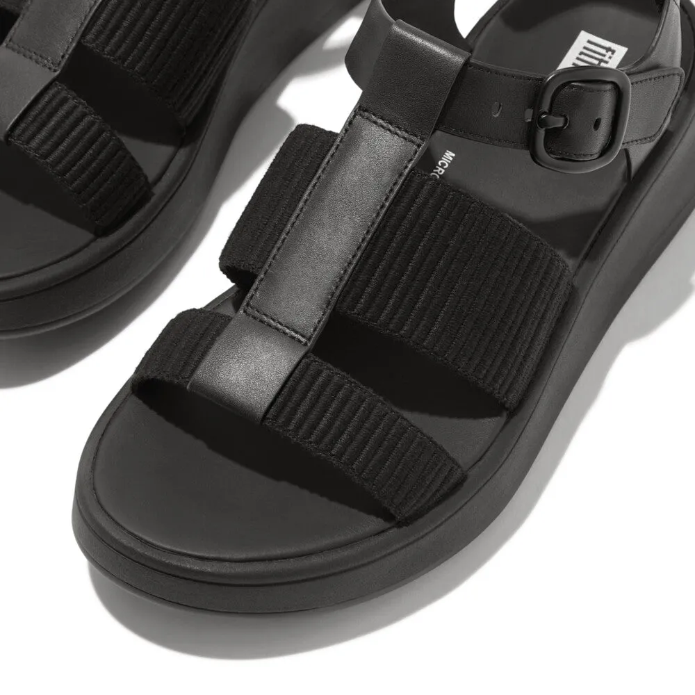 Fitflop F-Mode Leather/Webbing Flatform Fisherman Sandals Black