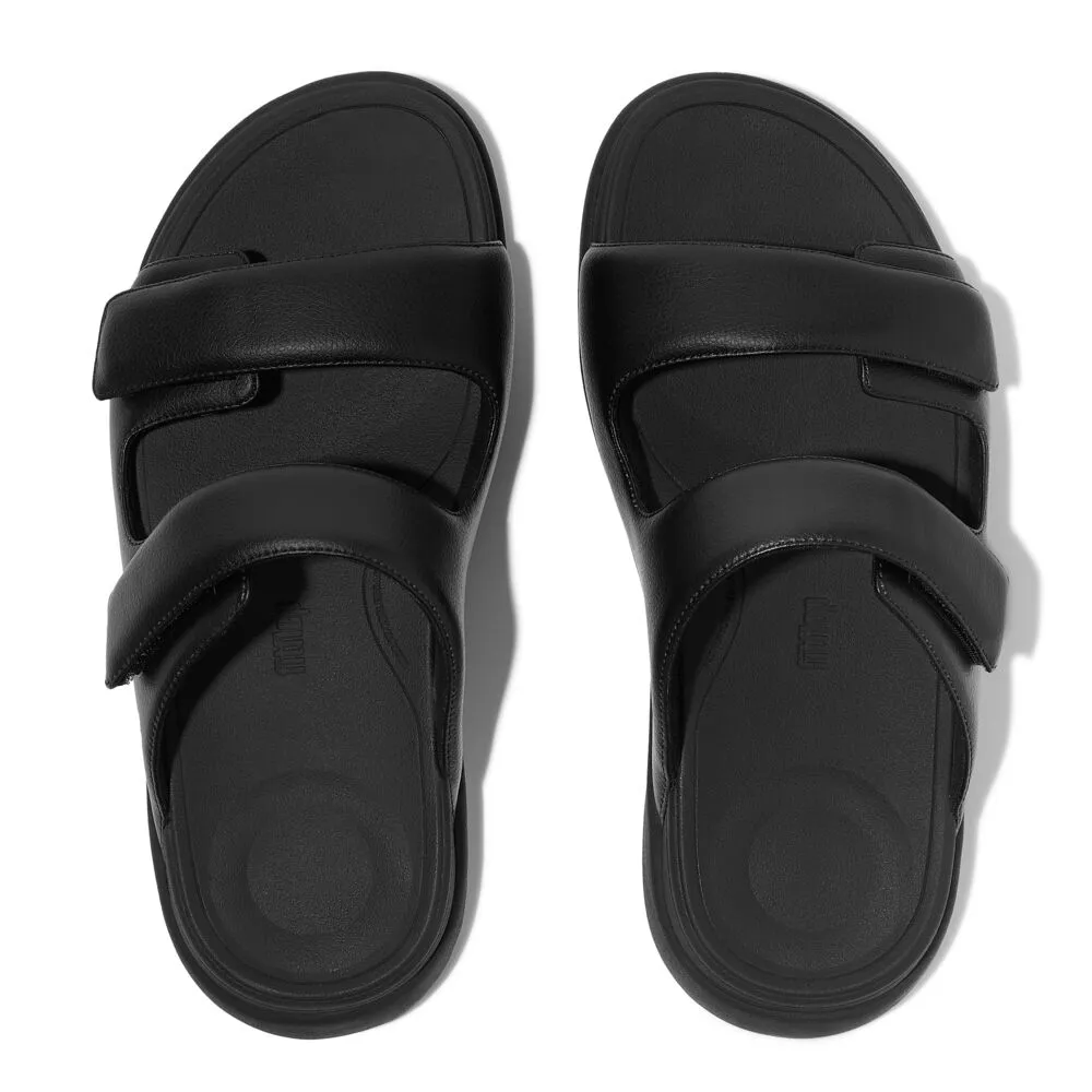 FitFlop Mens F-Mode Go Adjustable Two Bar Slide Sandals - All Black