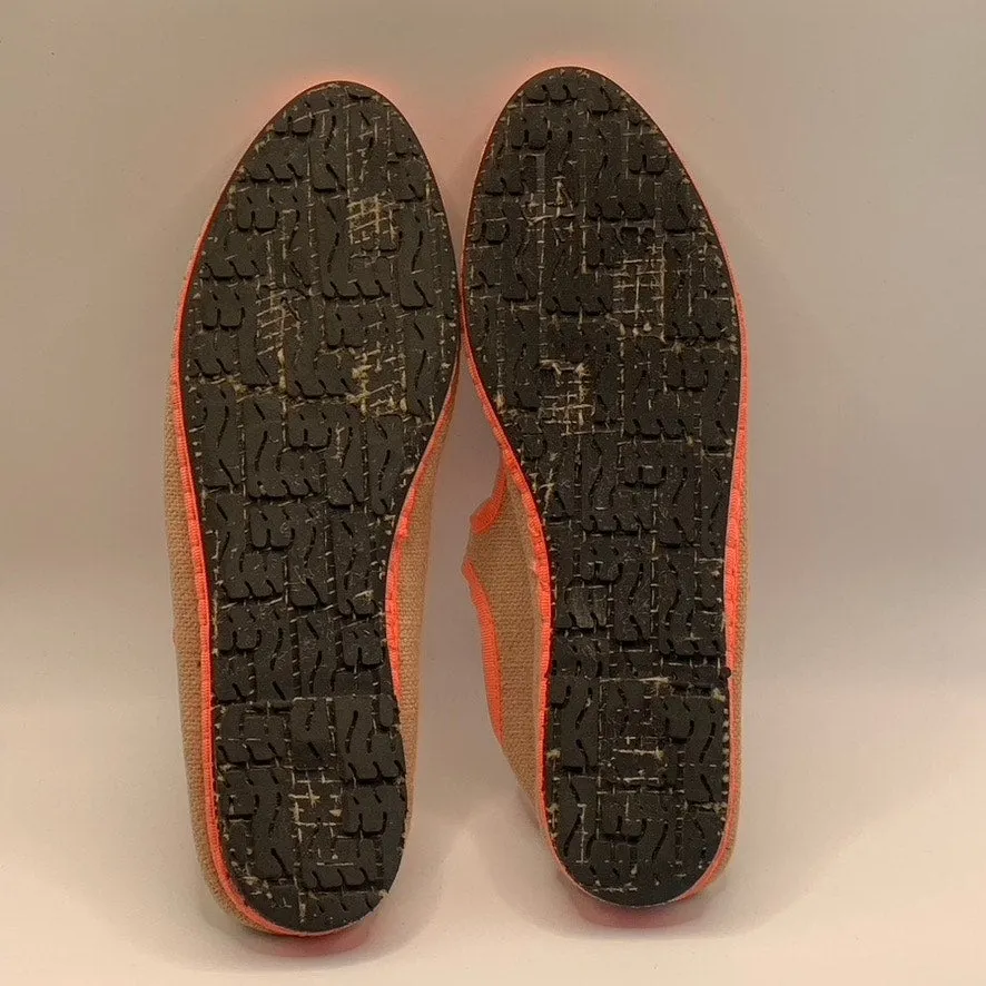 FLABELUS Women's Tan/Neon Pink Dent Lightweight Canvas Mary Jane Flats SZ 8