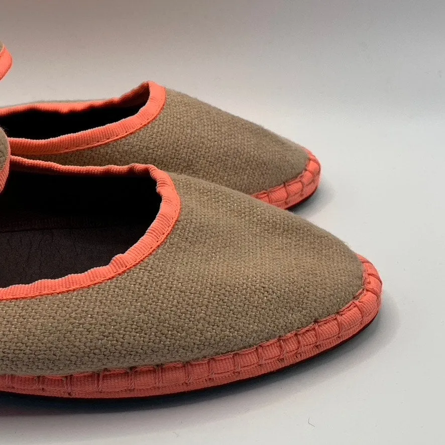 FLABELUS Women's Tan/Neon Pink Dent Lightweight Canvas Mary Jane Flats SZ 8