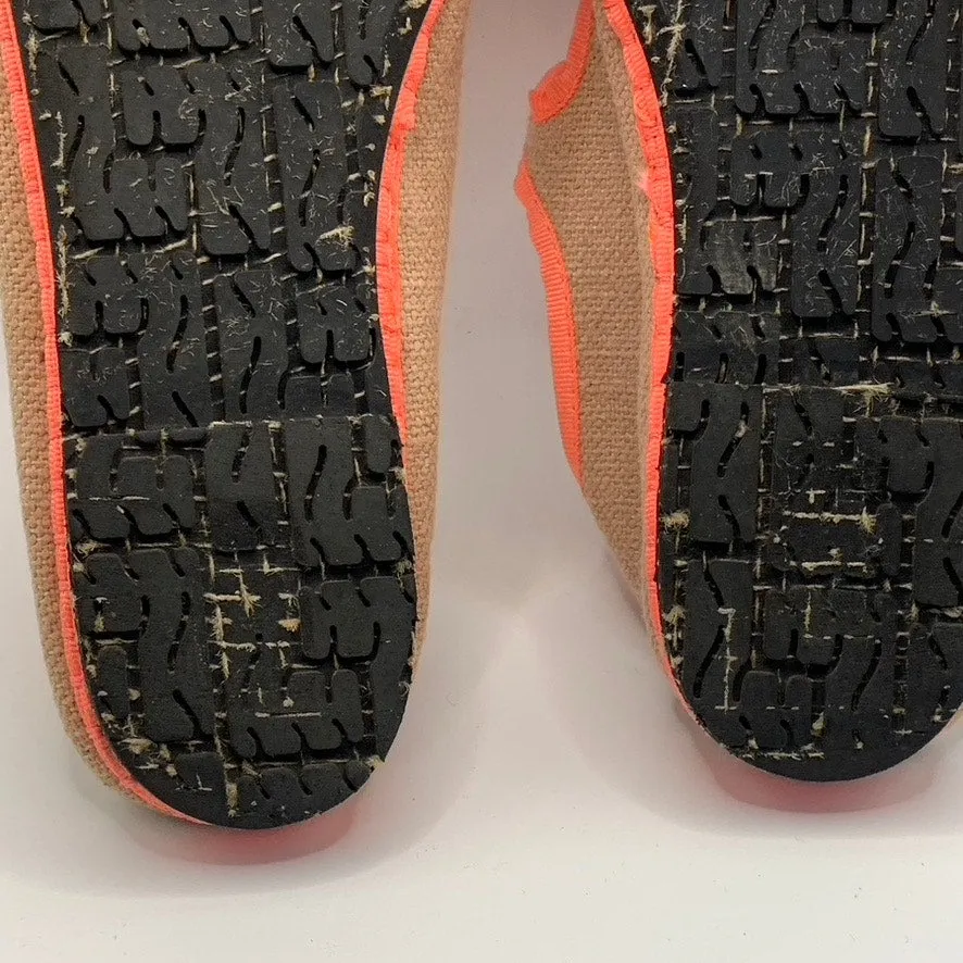 FLABELUS Women's Tan/Neon Pink Dent Lightweight Canvas Mary Jane Flats SZ 8