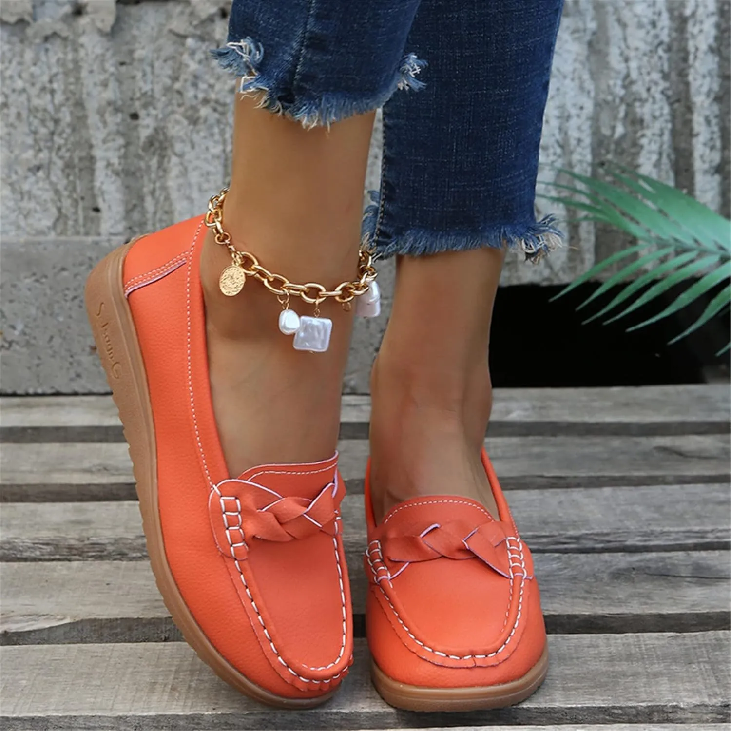 Flats Shoes for Women Breathable Leather Loafers Orthopedic Shoes Casual Walking Shoes Ladies Slip-On Driving Shoes
