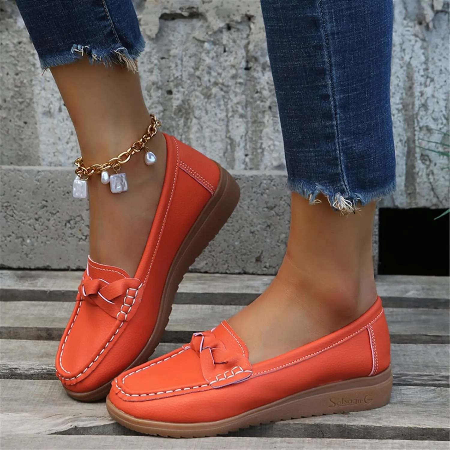Flats Shoes for Women Breathable Leather Loafers Orthopedic Shoes Casual Walking Shoes Ladies Slip-On Driving Shoes