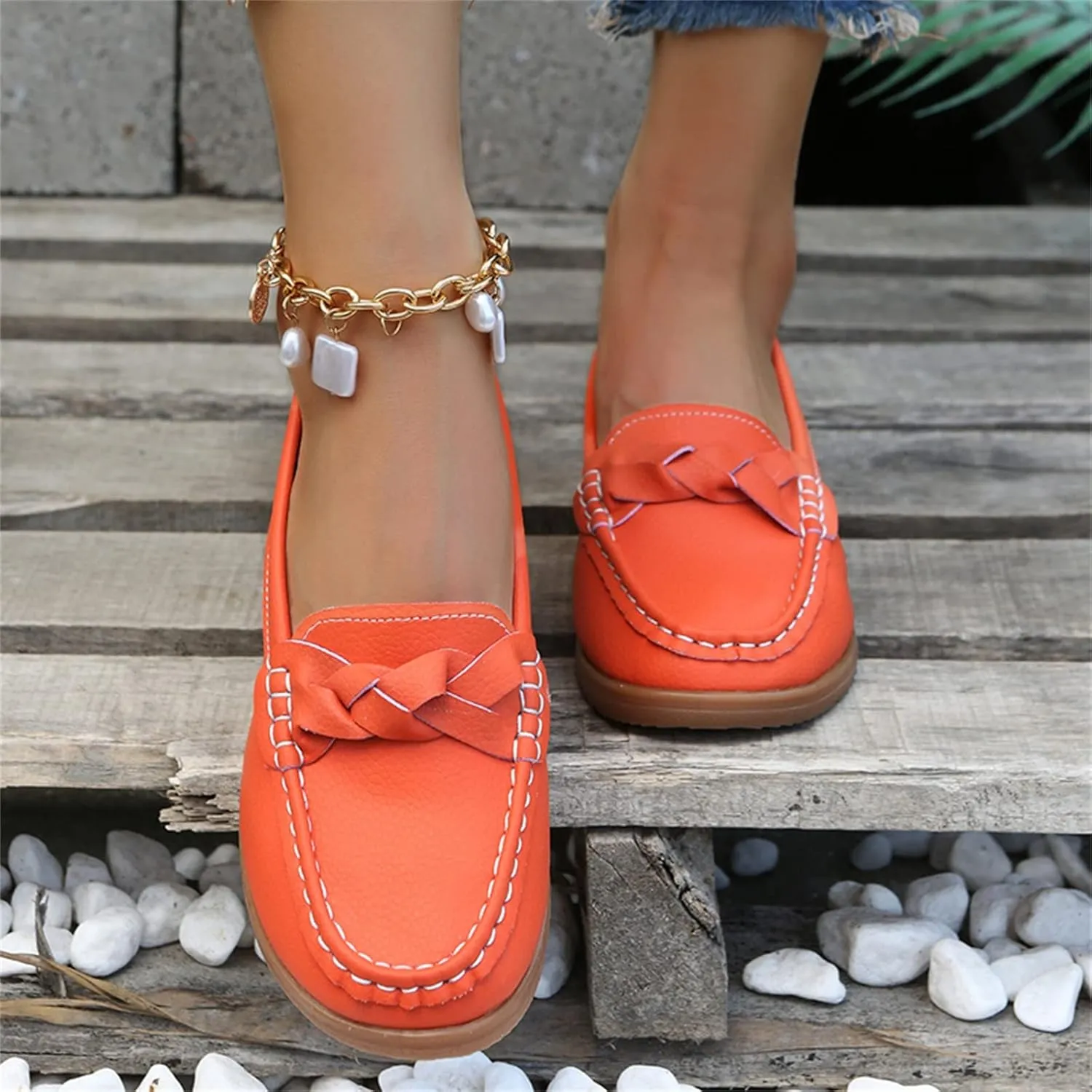 Flats Shoes for Women Breathable Leather Loafers Orthopedic Shoes Casual Walking Shoes Ladies Slip-On Driving Shoes
