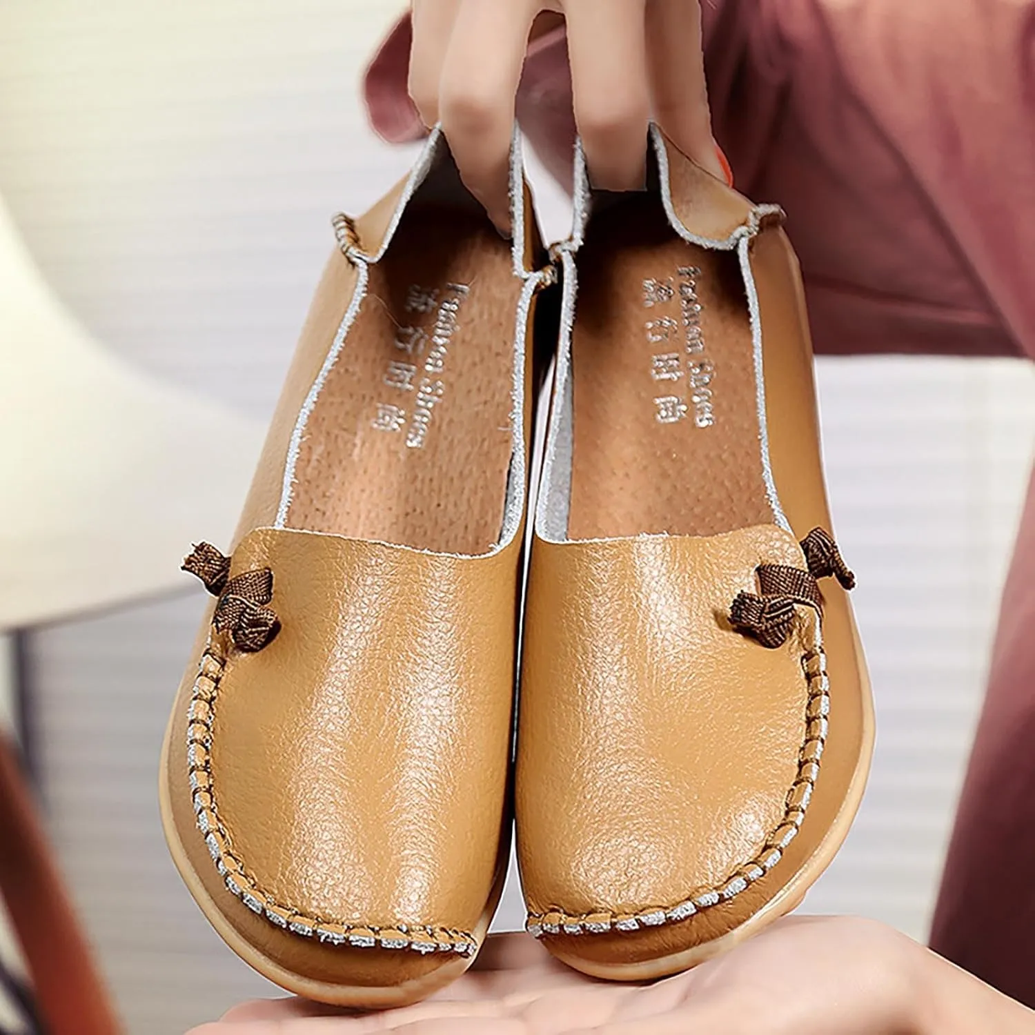 Flats Shoes Women Dressy Comfortable Work Loafers Shoes Wide Width Lightweight Soft Leather Moccasins Cute Walk Flats