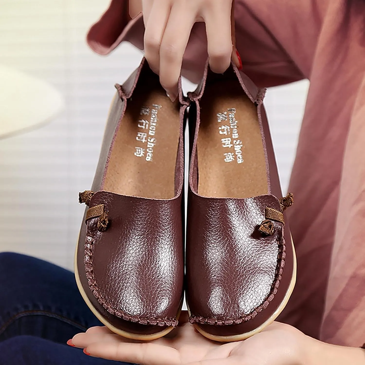Flats Shoes Women Dressy Comfortable Work Loafers Shoes Wide Width Lightweight Soft Leather Moccasins Cute Walk Flats
