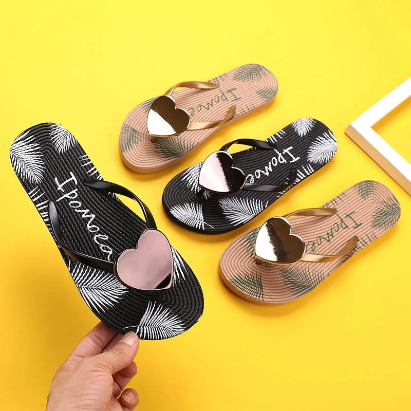 Flip-Flops Women New Spring Summer Comfortable Slippers – Slide Love Decoration Non-Slip Holiday Beach Shoes, Casual Female Sandals