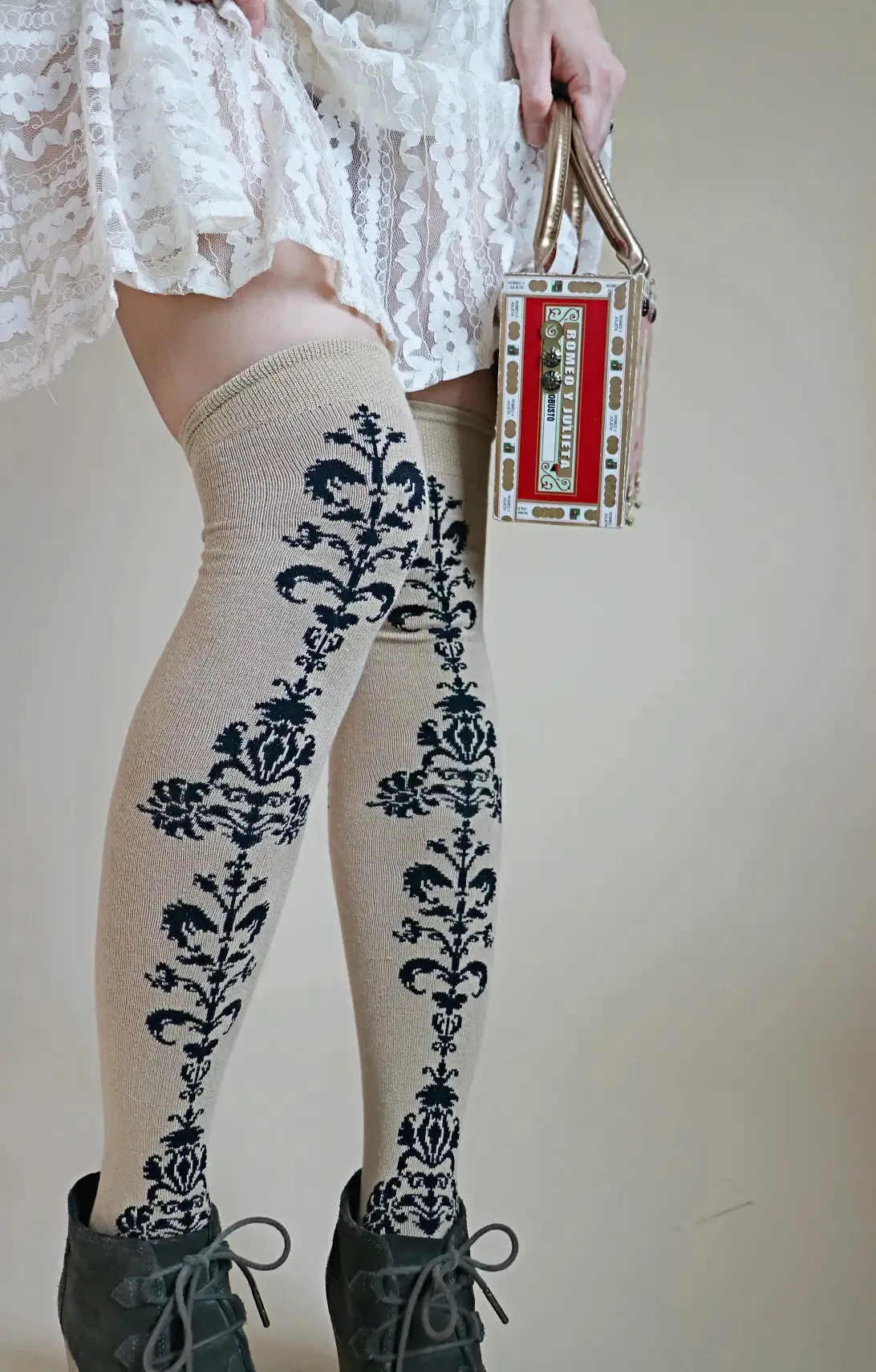 Floral Chain Over The Knee Socks