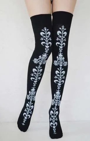 Floral Chain Over The Knee Socks