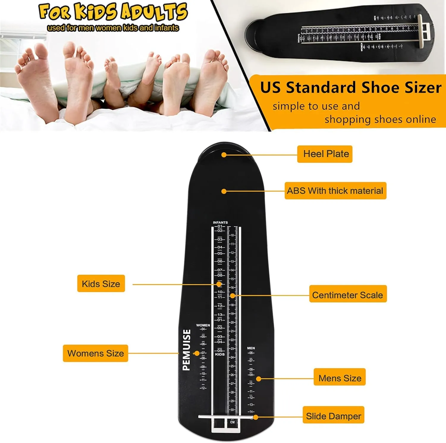 Foot Measuring Device Shoe Sizer for Baby Kid Shoe Feet Measuring Ruler Sizer for Kids Adults Toddler Foot Measure