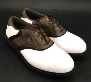 FootJoy Men's 45330 White Brown Spikes Golf Shoes - Size 11.5W