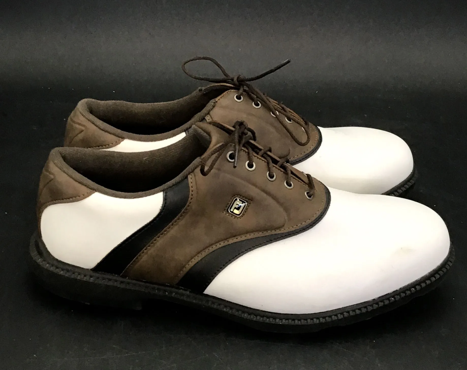 FootJoy Men's 45330 White Brown Spikes Golf Shoes - Size 11.5W