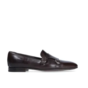 Franceschetti Sirio Men's Shoes Dark Brown Horse Leather Double Buckle Belgian Loafers (FCCT1005)