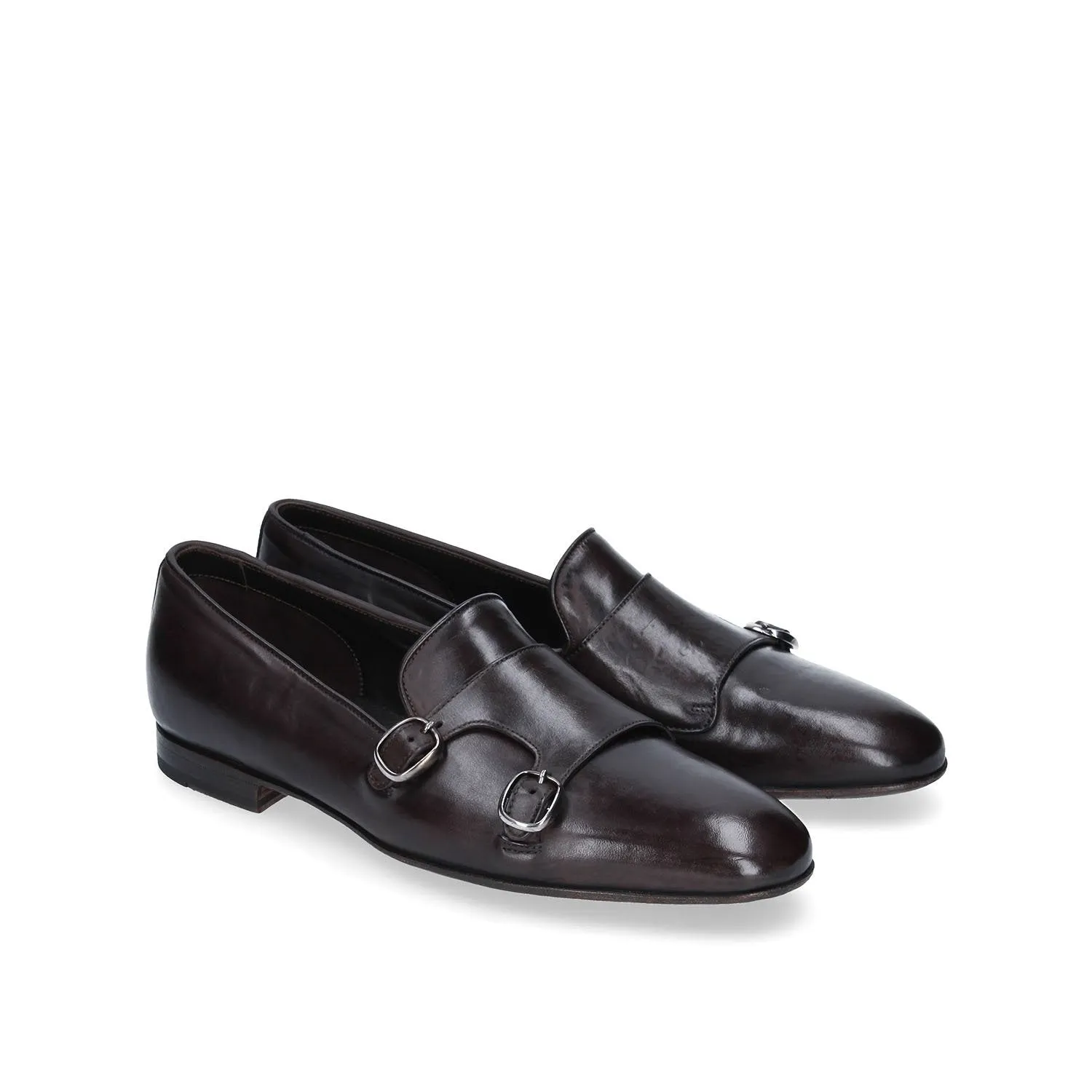 Franceschetti Sirio Men's Shoes Dark Brown Horse Leather Double Buckle Belgian Loafers (FCCT1005)