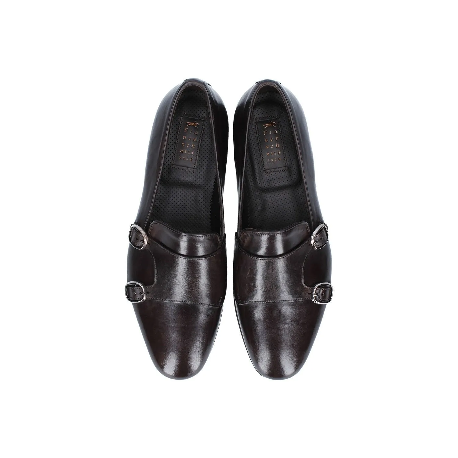 Franceschetti Sirio Men's Shoes Dark Brown Horse Leather Double Buckle Belgian Loafers (FCCT1005)