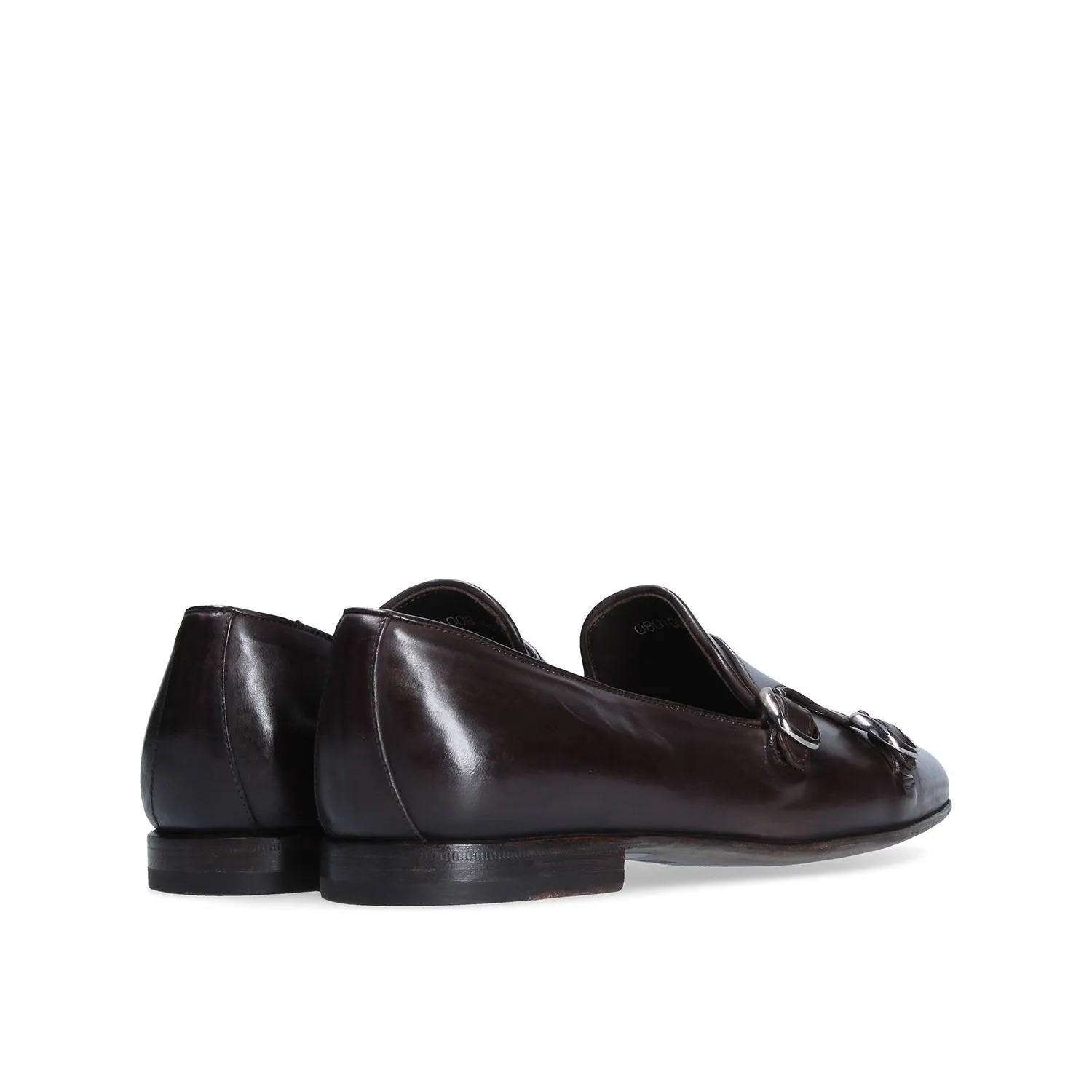 Franceschetti Sirio Men's Shoes Dark Brown Horse Leather Double Buckle Belgian Loafers (FCCT1005)