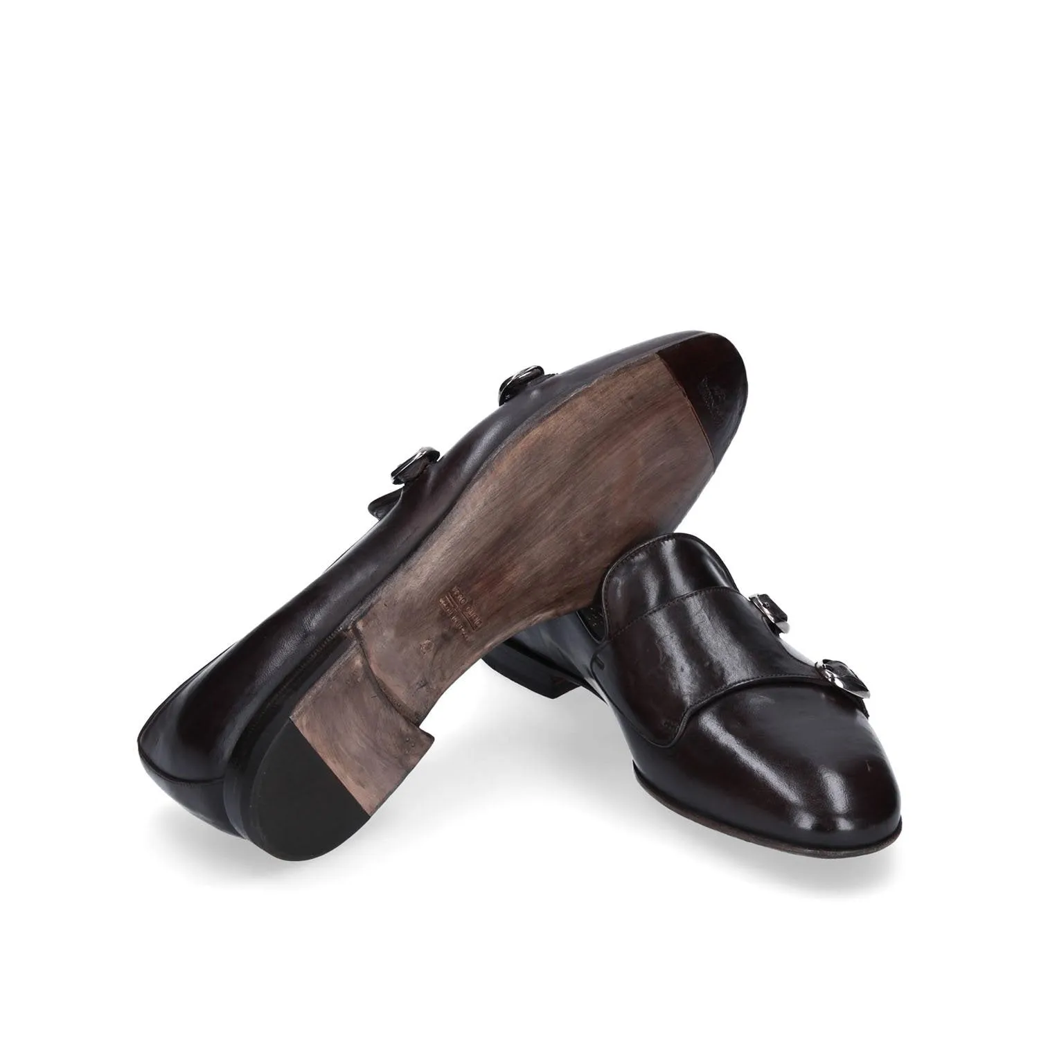 Franceschetti Sirio Men's Shoes Dark Brown Horse Leather Double Buckle Belgian Loafers (FCCT1005)