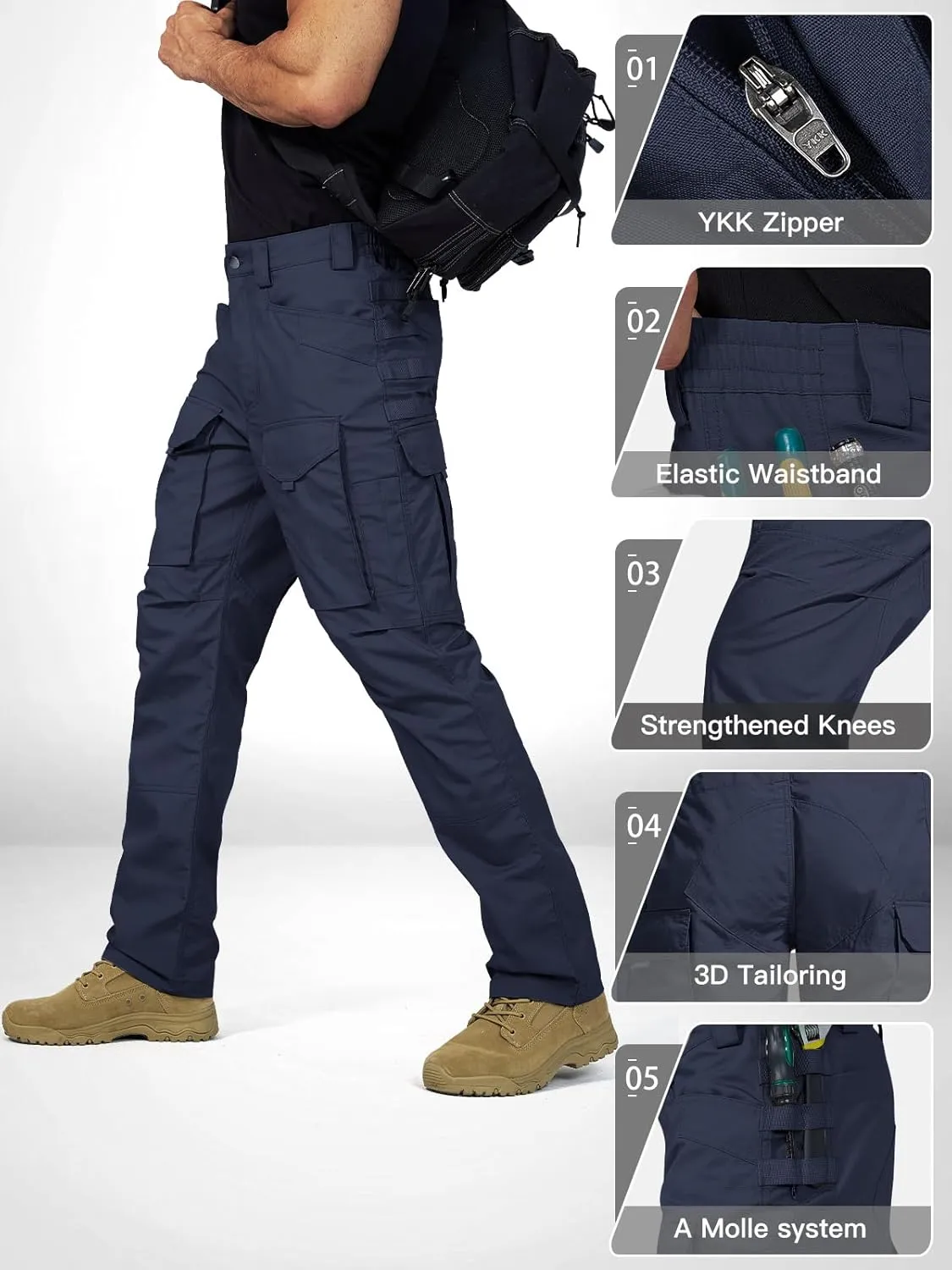 FREE SOLDIER Men's Cargo Pants,Tactical Pants for Men Stretch,Durable Ripstop EDC Work Pants for Hiking