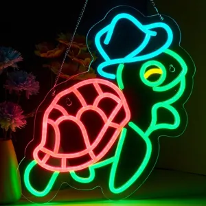 Fun Bright Green Cowboy Turtle LED Night Light Room Wall Decoration