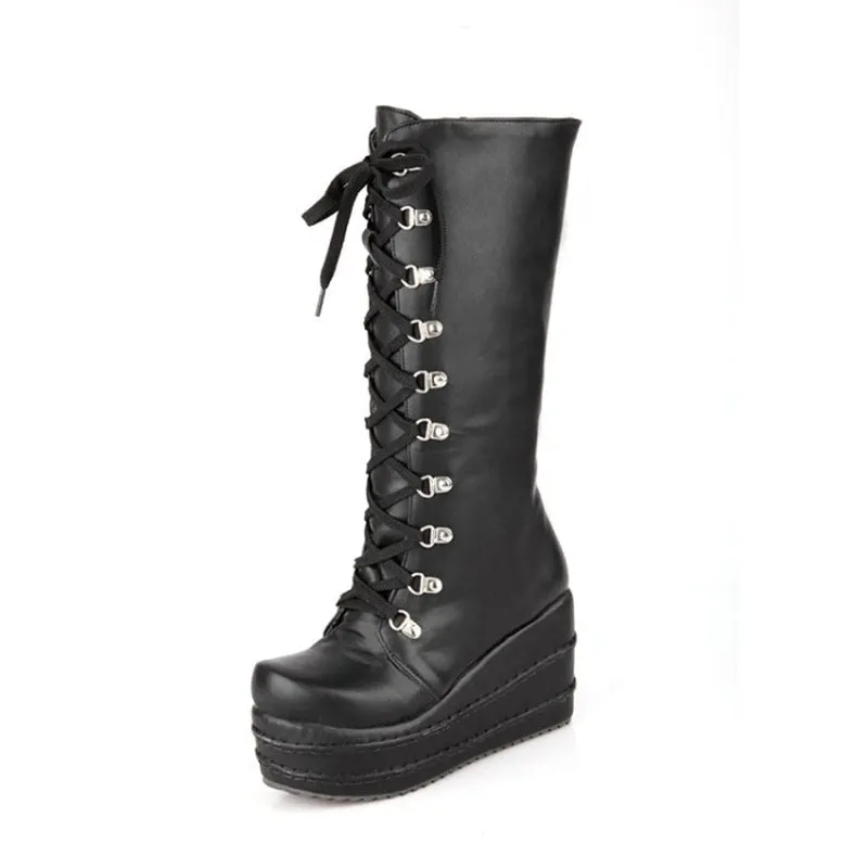 Funki Buys | Boots | Women's High Platform Gothic Wedge Boot