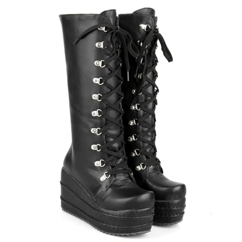Funki Buys | Boots | Women's High Platform Gothic Wedge Boot