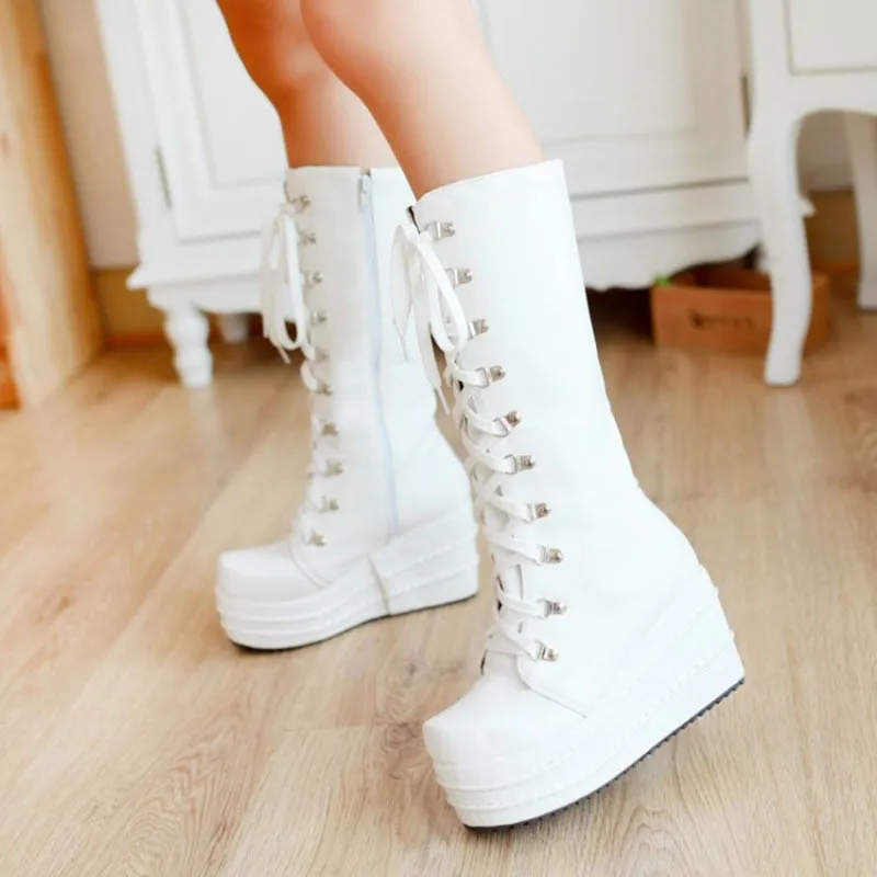 Funki Buys | Boots | Women's High Platform Gothic Wedge Boot