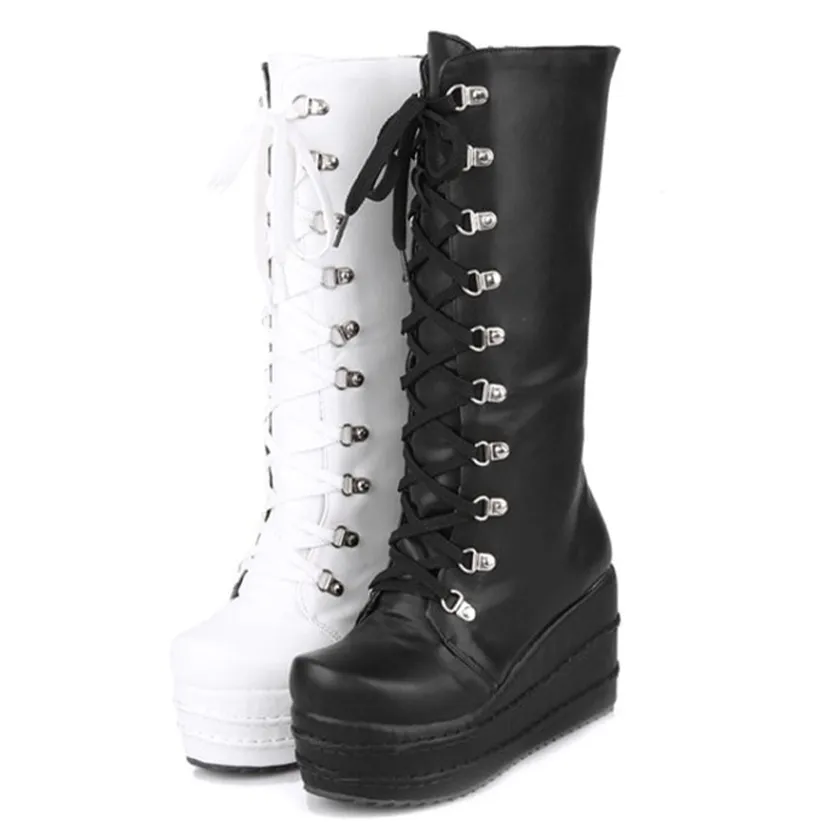 Funki Buys | Boots | Women's High Platform Gothic Wedge Boot