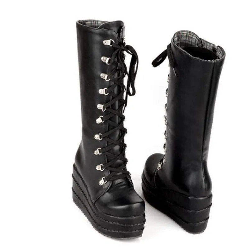 Funki Buys | Boots | Women's High Platform Gothic Wedge Boot
