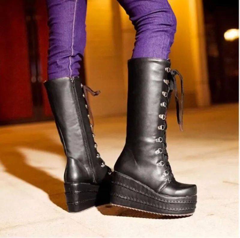 Funki Buys | Boots | Women's High Platform Gothic Wedge Boot