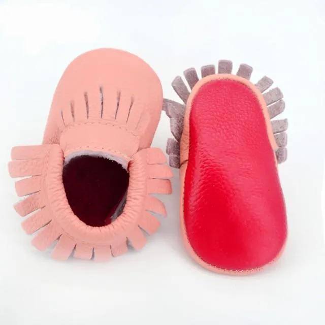 Genuine Leather Baby Moccasins with Fringe