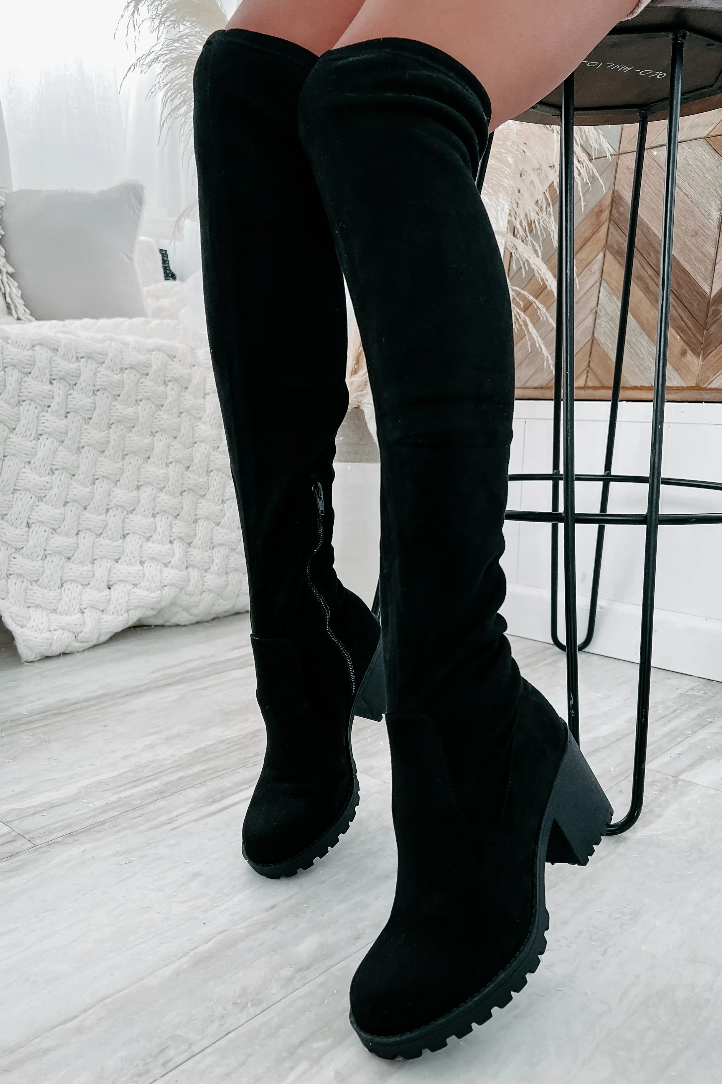 Get To Steppin' Faux Suede Over The Knee Boots (Black)