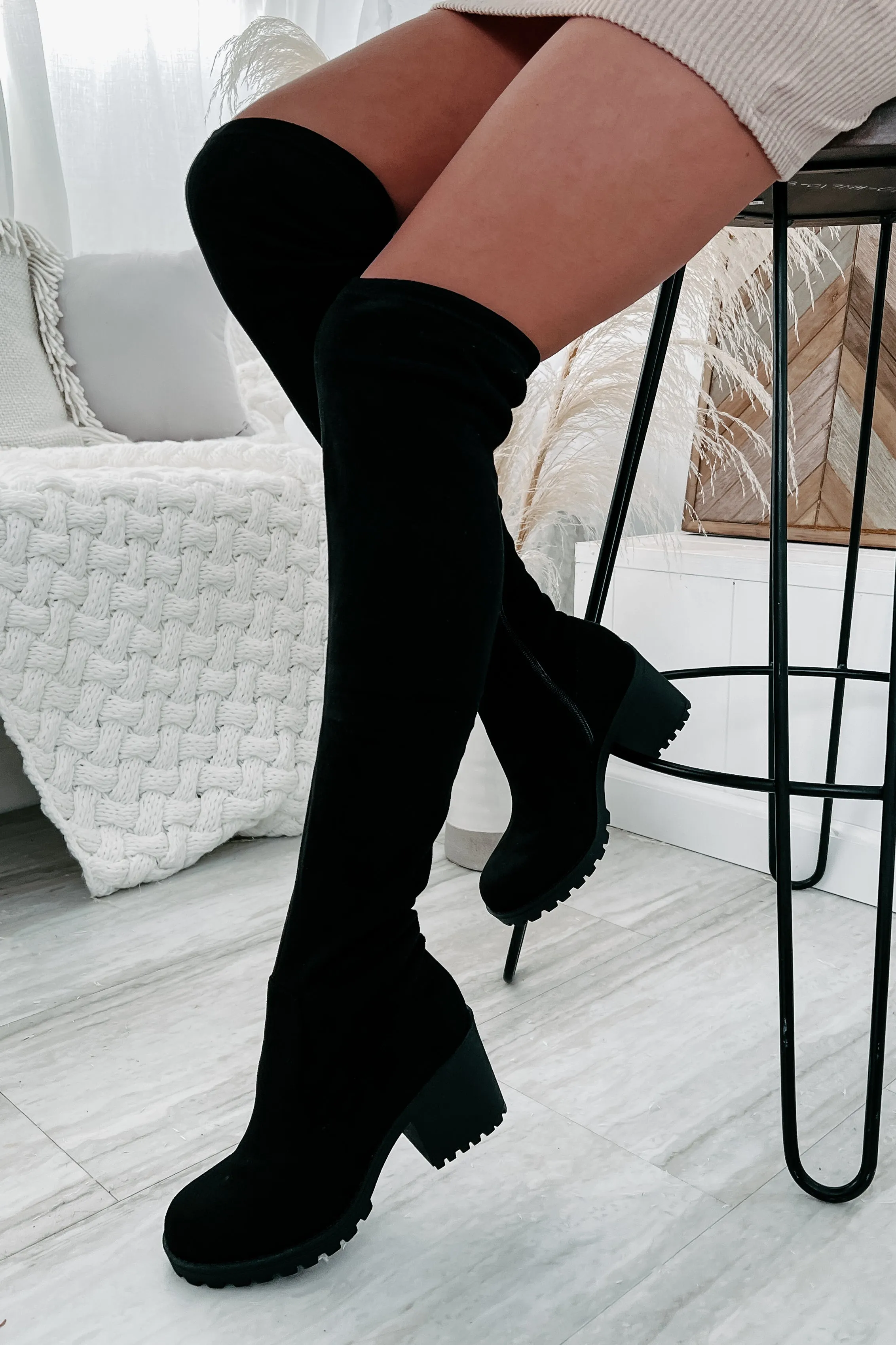 Get To Steppin' Faux Suede Over The Knee Boots (Black)