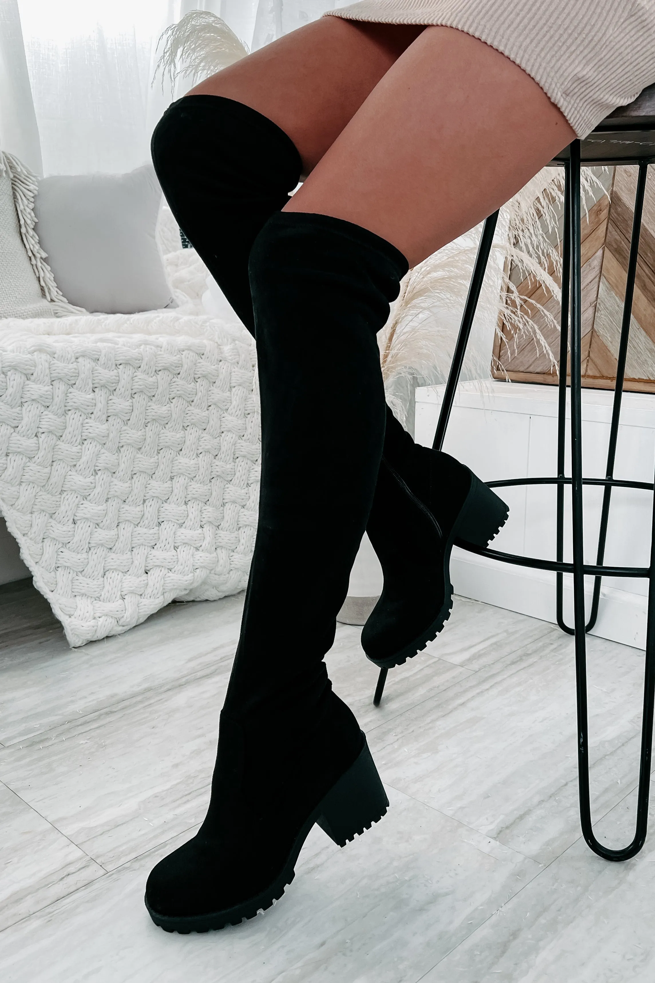 Get To Steppin' Faux Suede Over The Knee Boots (Black)