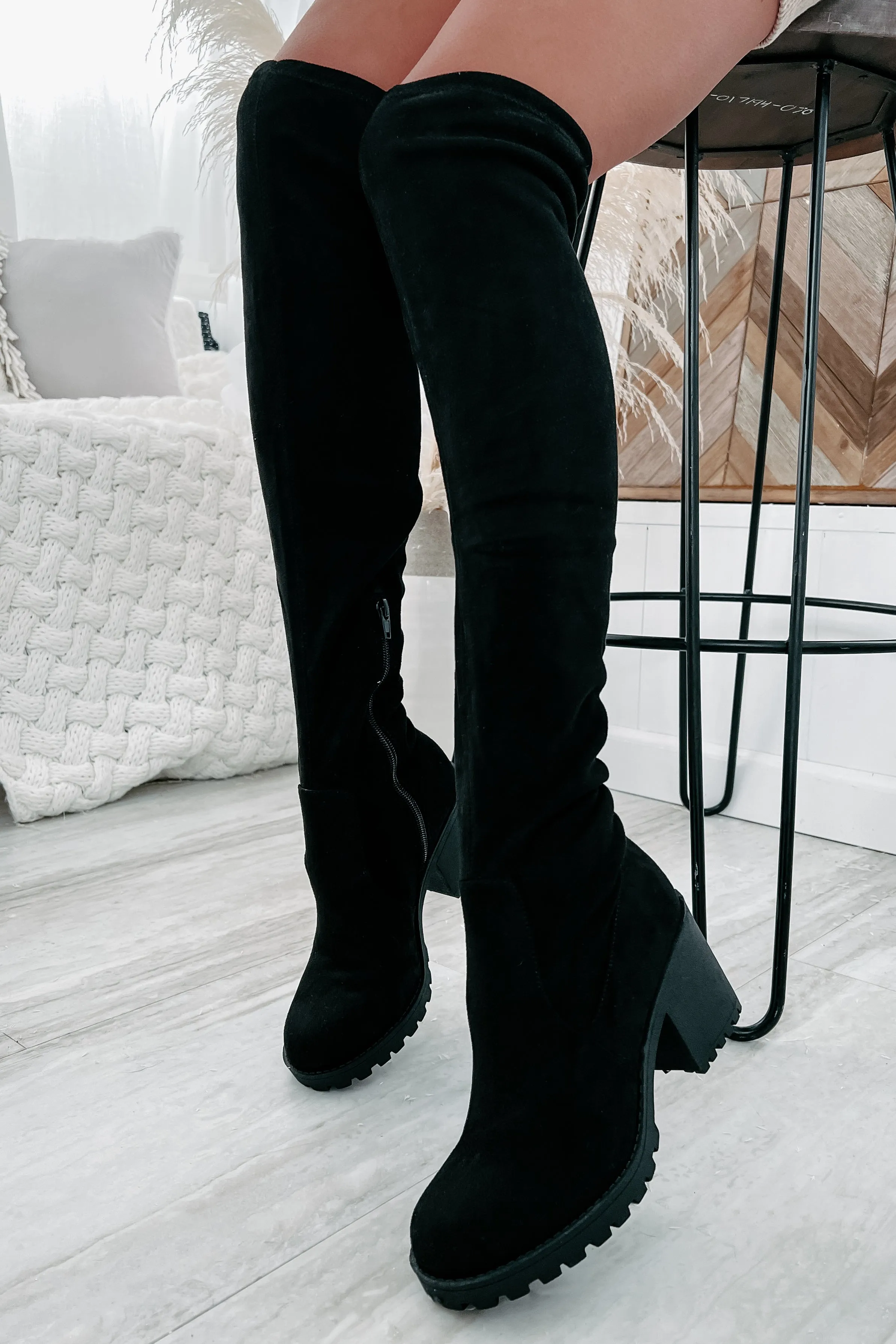 Get To Steppin' Faux Suede Over The Knee Boots (Black)