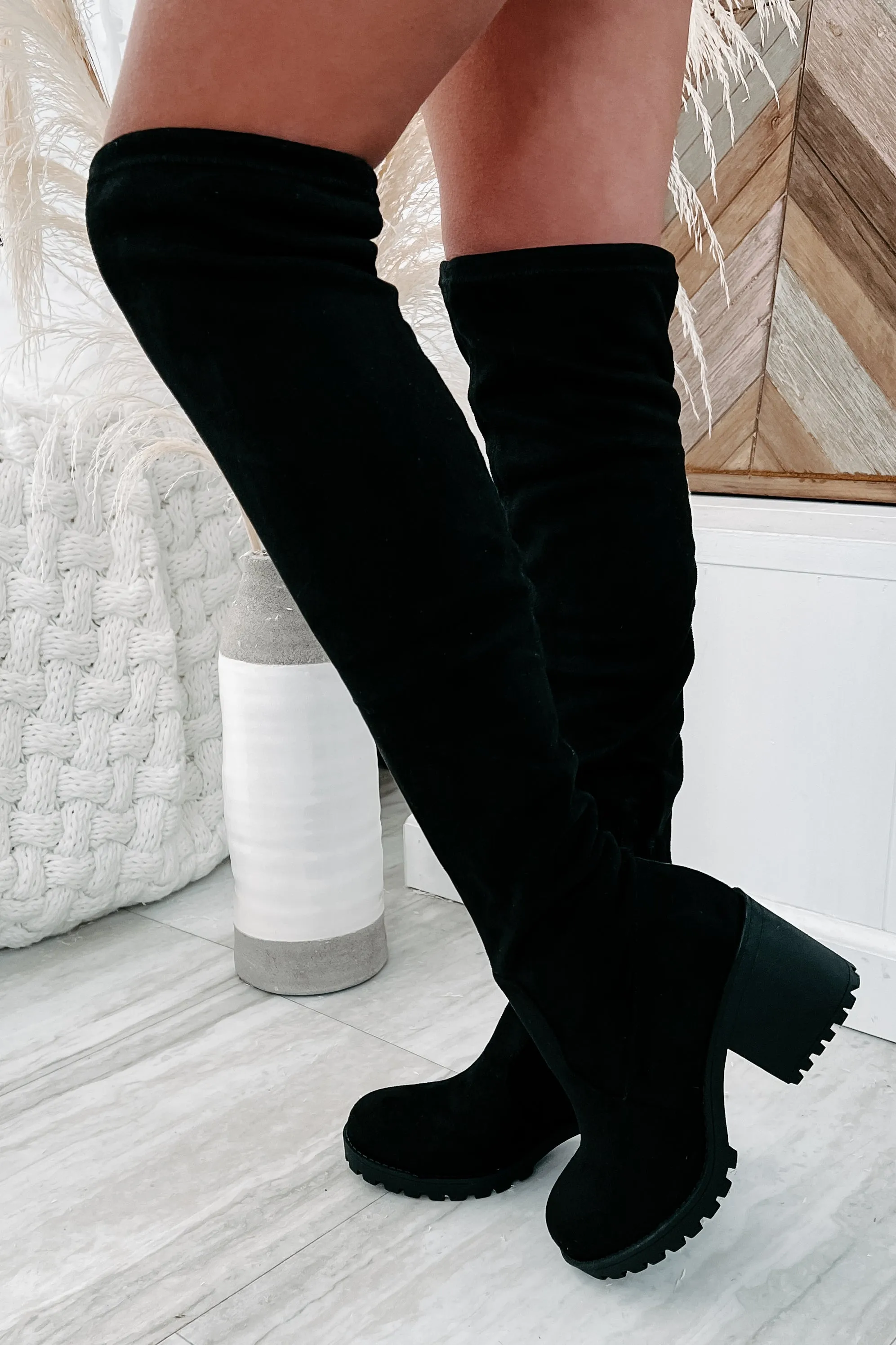 Get To Steppin' Faux Suede Over The Knee Boots (Black)