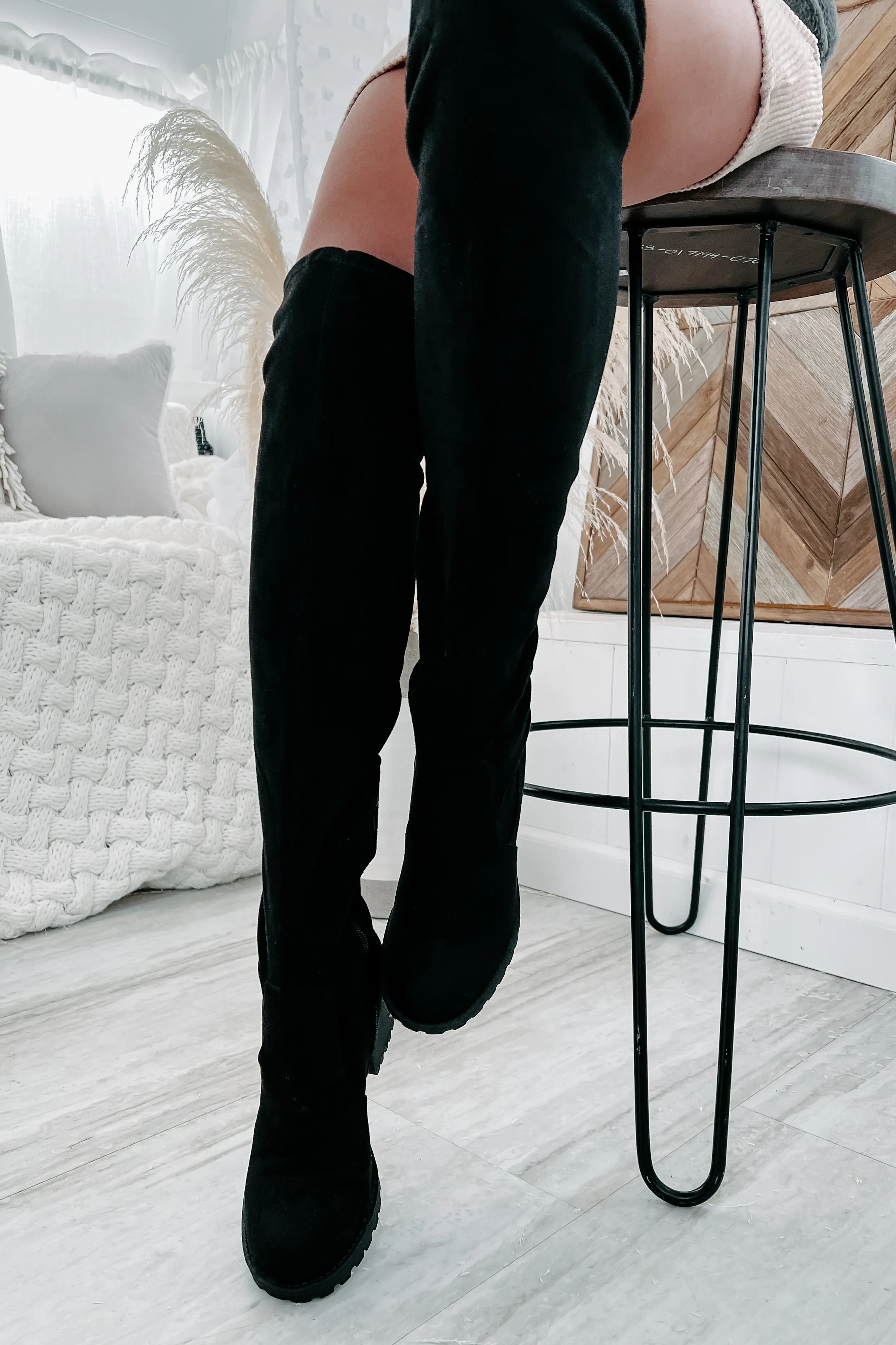 Get To Steppin' Faux Suede Over The Knee Boots (Black)